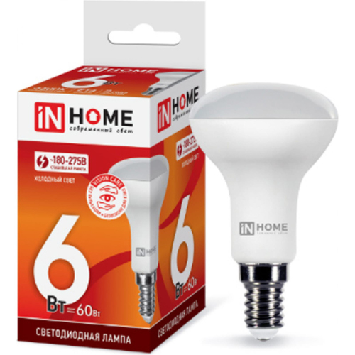 Лампа светодиодная IN HOME R-50-VC-6W 220V 6500K E-14