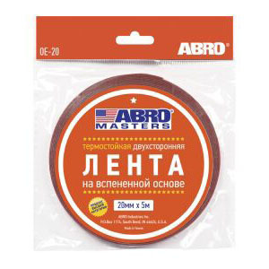 Лента клеящая 2-стор. ABRO 20 мм х 5м на вспен. EVA основе белая OE-20-R