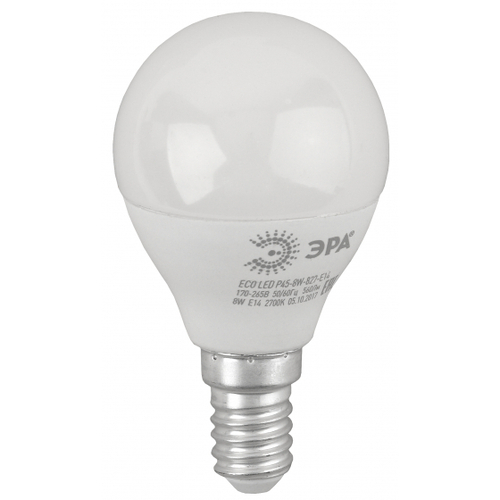 Лампа светодиодная ЭРА ECO P45-8W-827-Е-14 220V (шар)