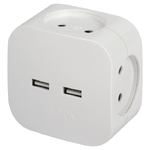 Тройник сетевой (4выхода+2USB 2400mA) Эра пластм. бел. б/з (SP-4-USB-W)